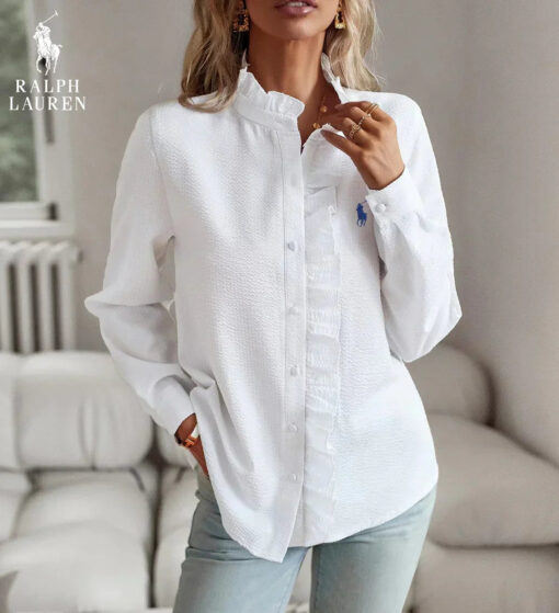 Ralph Lauren Ruffled Button-Up Shirt – Soft Textured Fit - Image 7