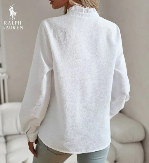 Ralph Lauren Ruffled Button-Up Shirt – Soft Textured Fit - Image 8
