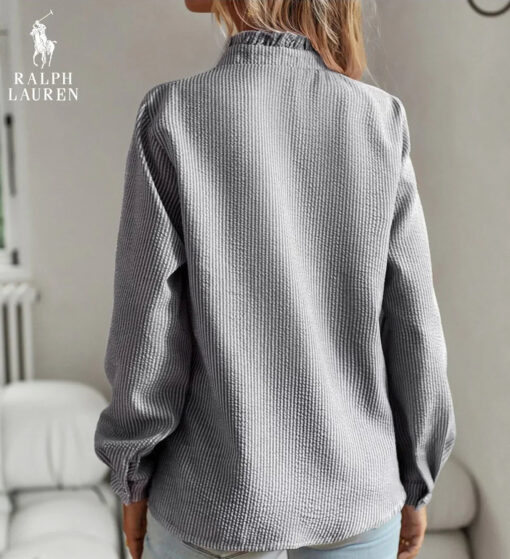 Ralph Lauren Ruffled Button-Up Shirt – Soft Textured Fit - Image 10