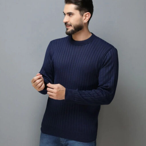 Navy Men's Knitted Sweater - Image 2