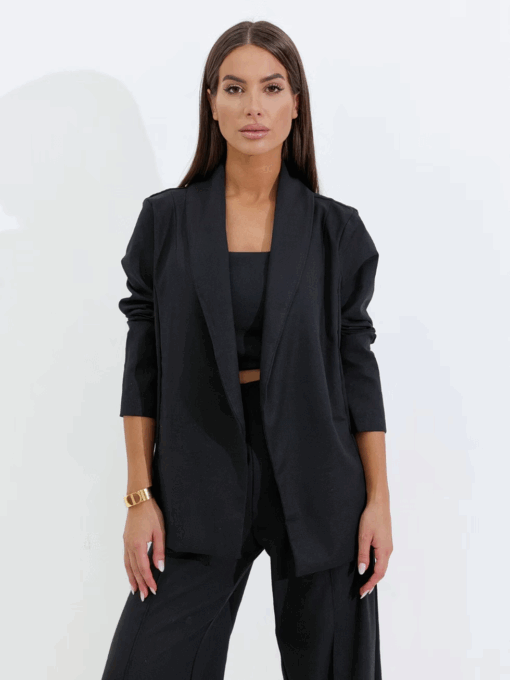 Women's Black Linen Long Blazer - Camila Areia - Image 12