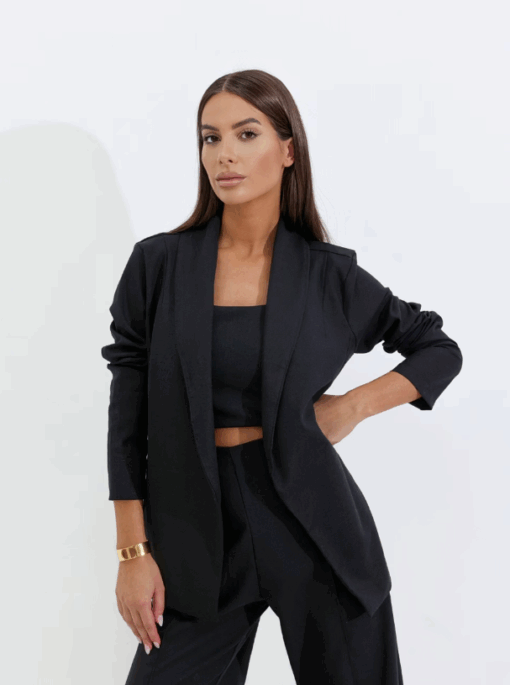 Women's Black Linen Long Blazer - Camila Areia - Image 6