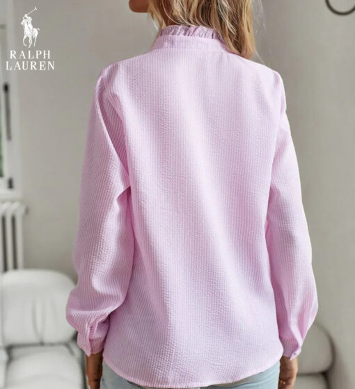 Ralph Lauren Ruffled Button-Up Shirt – Soft Textured Fit - Image 2