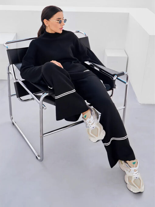Knit Set with Turtleneck Mullet Sweater and Pants - Image 8