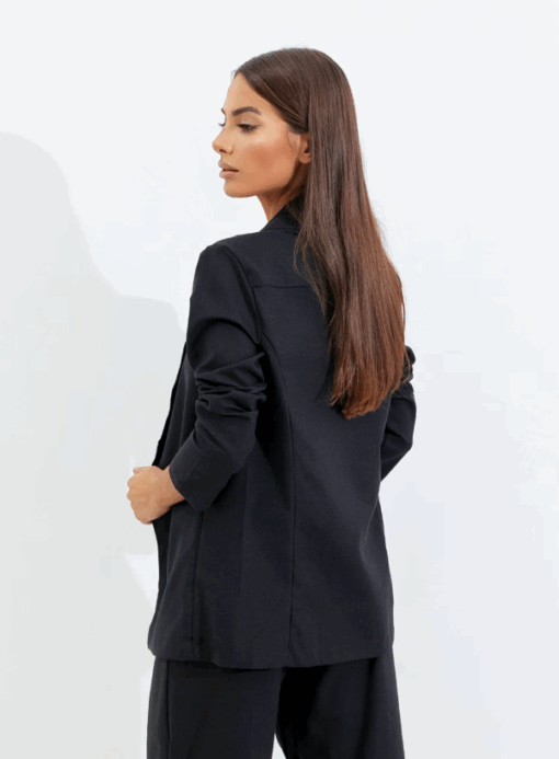 Women's Black Linen Long Blazer - Camila Areia - Image 10